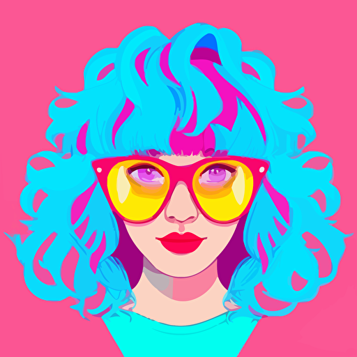flat vector wearing glasses curly hair fashion illustration bright colors