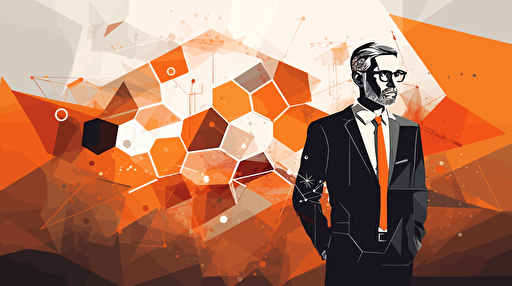 [vector illustration polygon art business and e-learning] [modern business and e-learning polygon vector] [colours: white and orange]