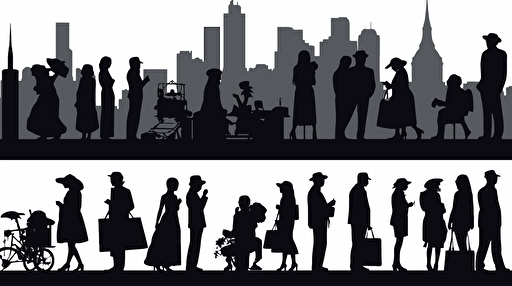 set of silhouettes of people in the city, tokyo, flat design, vector illustration, black and white, isolated elements, simple white background