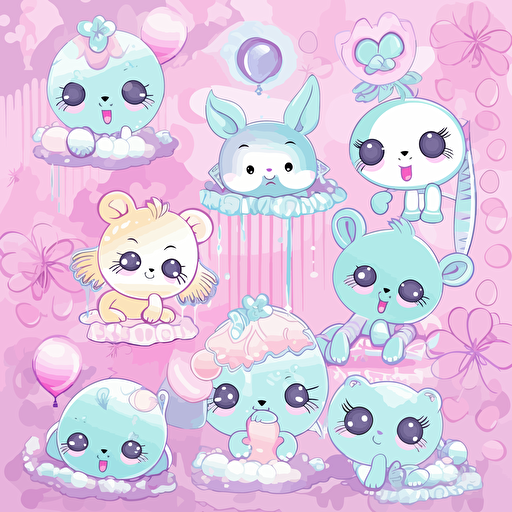 Vector, illustration, cute animals, children, happiness, sweetness, cotton,5 caribbean,1 chromatic,1 dripping paint,1 flower of life,1 strobe,1 accent lighting,,1 magnification,,1 baby pink color,1 baby blue color,1 CYMK,1 cyan,1 hot pink color,1 lavender color,1 pastel,1 pink,1 cotton 6144x6144