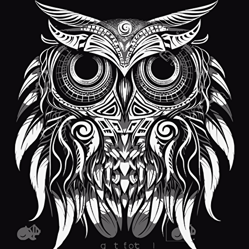 alex grey concept vector stencil of an owl , black and white,