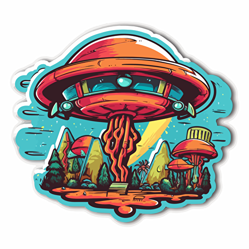 A ufo sticker, graffiti art, hip hop style, 2d, vector art