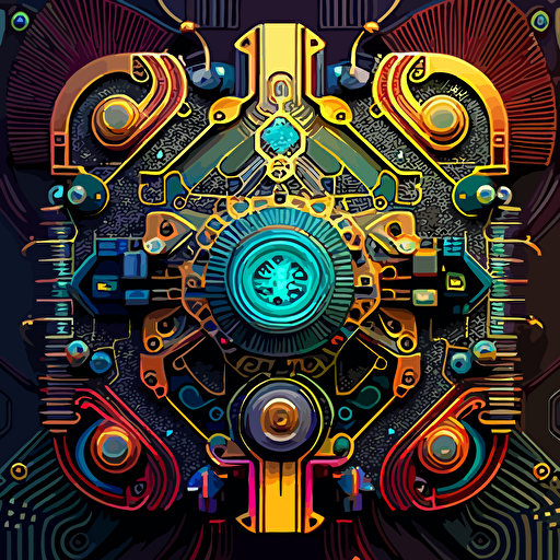 electric circuitry, crystal structues, vibrant colours, intricate detail, vectorised, LSD vision, v 5