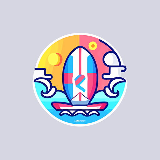 sup board logo design, featuring a playful combination of pink, blue, and yellow colors, Illustration, digital art with a flat, vector style,