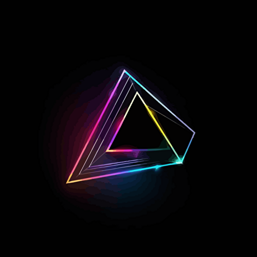 futuristic iconic logo of a mouse cursor resembling a prism, white vector, on black background