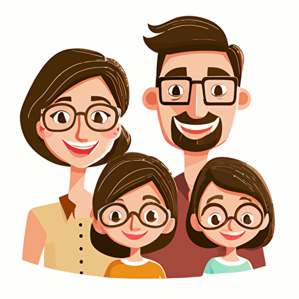 family of 4, happy, vector, white background