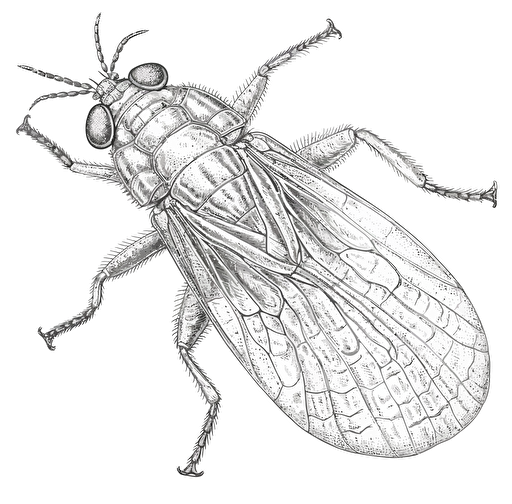 Whitefly insect, Aleyrodidae, in the style of vector illustrations, monochromatic sketches, white background