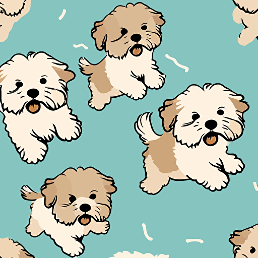 a vector illustation of little havaneese puppies running around wallpaper