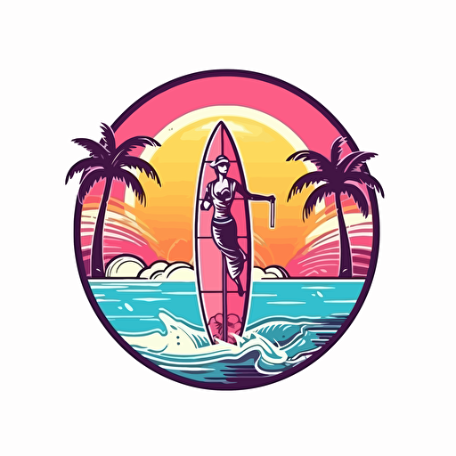 sup board, sexy, sea, summer, vice city style, vector logo