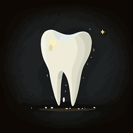 flat vector illustration of a white tooth on a black background