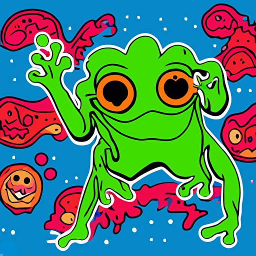 pop wonder svg vector sticker goopy super wrinkly frog bog swamp monster red eyes stoned monster passing joint man brain dripping brains spaced head