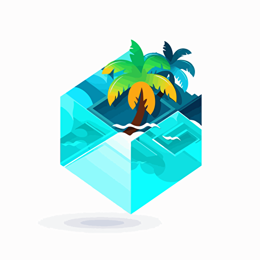 tropical island, square logo, vector, 2d, white background
