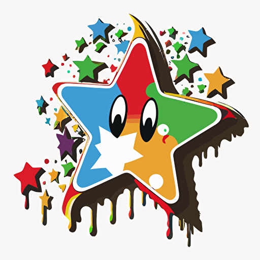 a 2d star, mario 64 star, in the art style of takashi murakami, shooting stars white background, vector