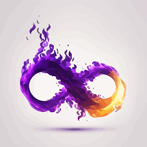 Minimalist, digital icon, infinity symbol on fire, white background, purple, vector, no shadows