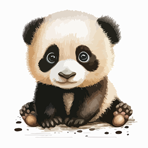cartoon style, watercolor of cute baby panda, huge eyes, vector style