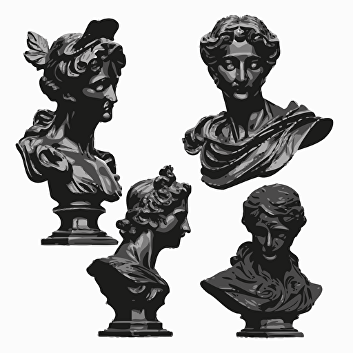 Antique busts covered in black paint. Modern Art. Set of vector illustrations