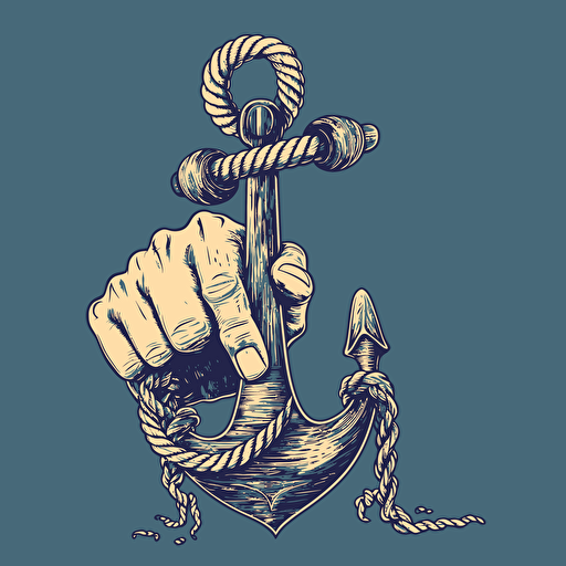 a vector style image of a hand holding an anchor with rope