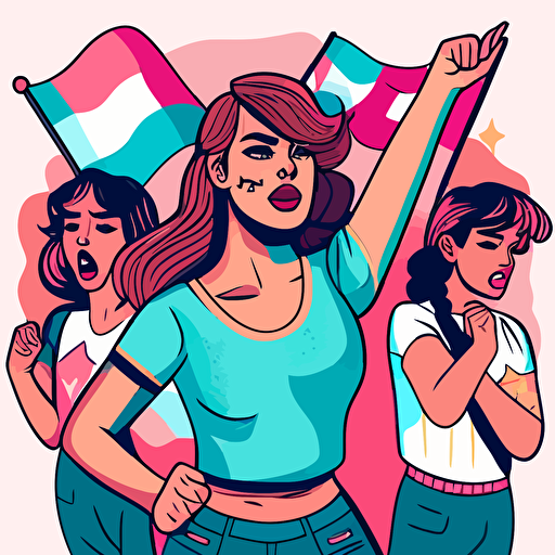 propaganda image of transgender people to celebrate transgender day of visibility in México byLeiji Matsumoto, foreshortening, 2d flat vector art, flat colors, comic book style transgender flag