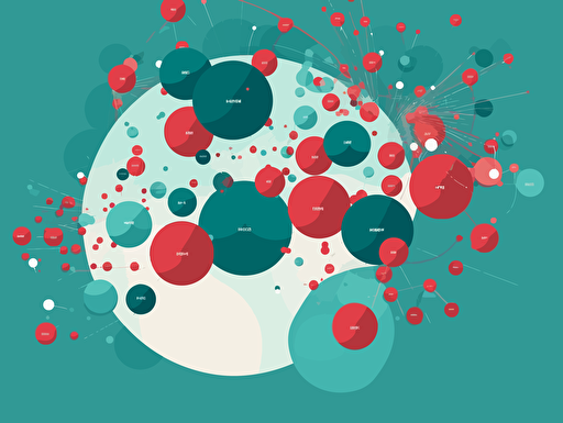 flat vector art, red and teal, AI, topic cluster map,