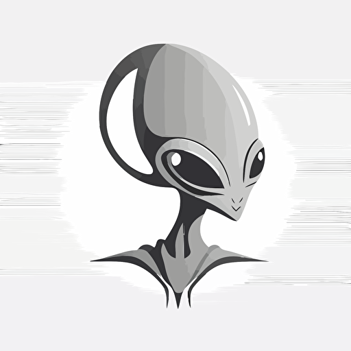 grey alien, vector logo, vector art, emblem, simple cartoon, 2d, no text, white background