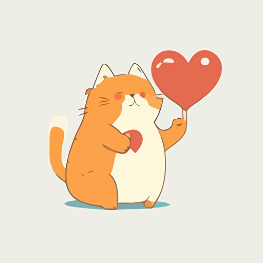 Ghibli Styles flat vector illustration of adorable, valentine cat holding heart white background
