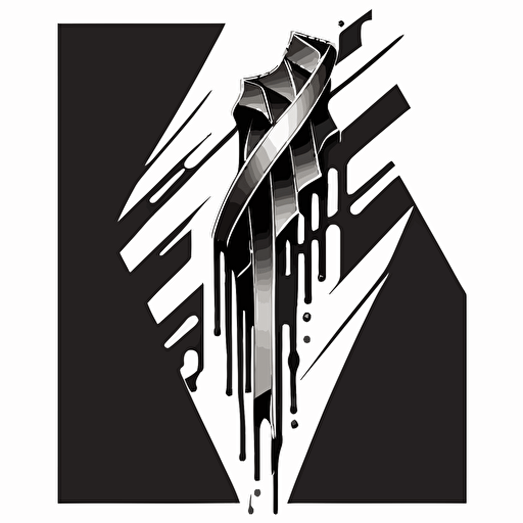 Retro futuristic iconic logo of Torn necktie, black vector, on white background.