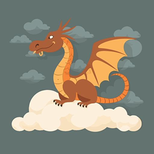 flat design, bronze dragon with clouds of mist in front of him, simple design. vector design