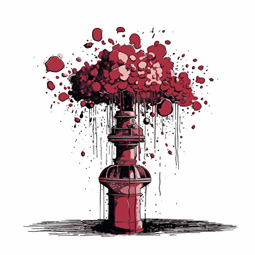 exploding hydrant overflowing with red wine vector simple drawing, no text, white background
