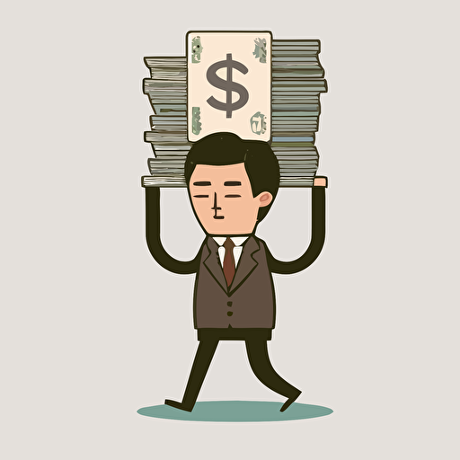 flat design, 7head tall,character, white background, japanese style, businessman, vector, hold dollar,