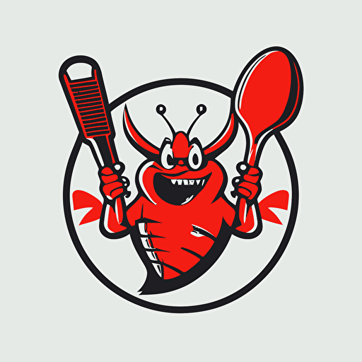 a sports mascot logo of a red lobstah with paddle ping pong, simple, vector