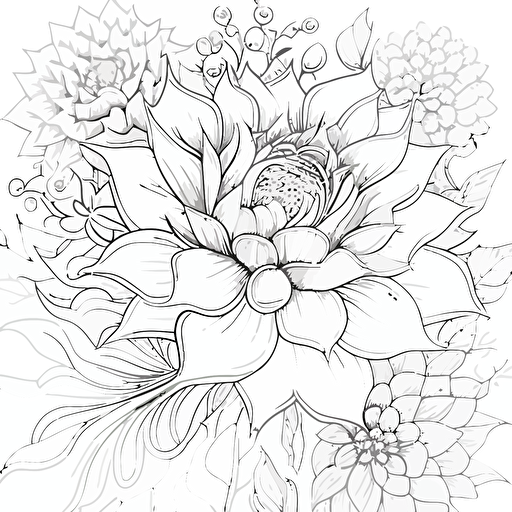adult coloring page, floral lineart, vector