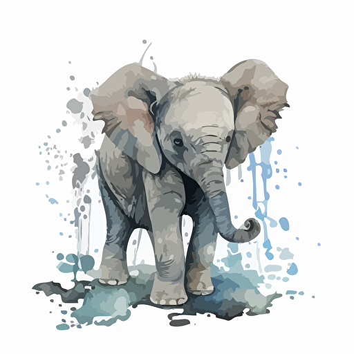 baby watercolor elephant vector,comic style, white background