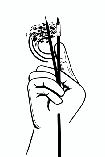 hand with brush, headspace illustration style, stroke, line, funny, vector, flat, line, black and white