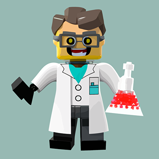 A scientist cartoon inspired by Roblox and lego art style, 2D vector