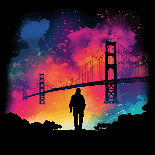 colorful vector art, galaxy san francisco shilouette