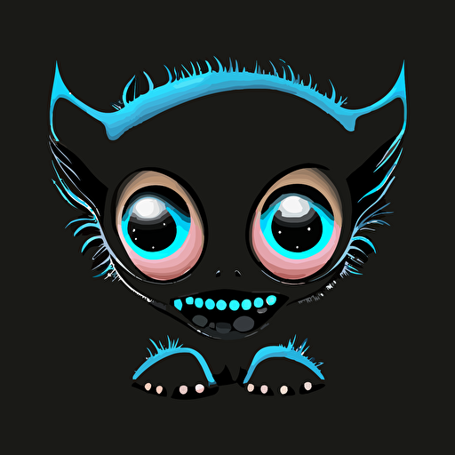 A happy baby fur japanese alien with one blue eye, smiling, black background, vector art , anime style