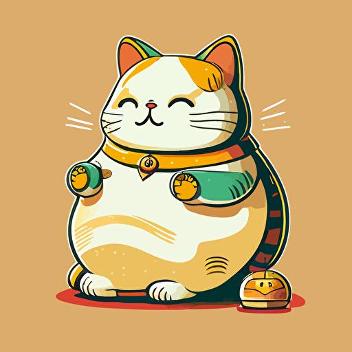 fat Maneki Neko with original color and backgroud casino room , cute ,simple vector,cartoon ,3