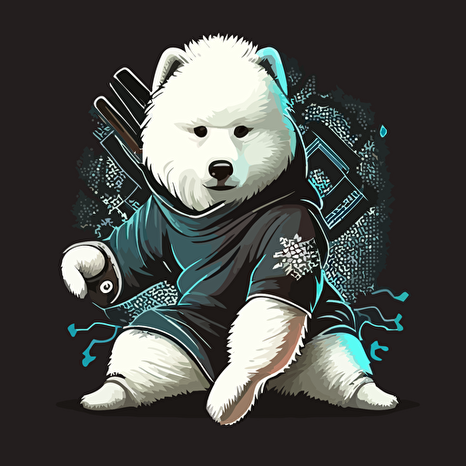 vector illustration style of Samoyed as a ninja