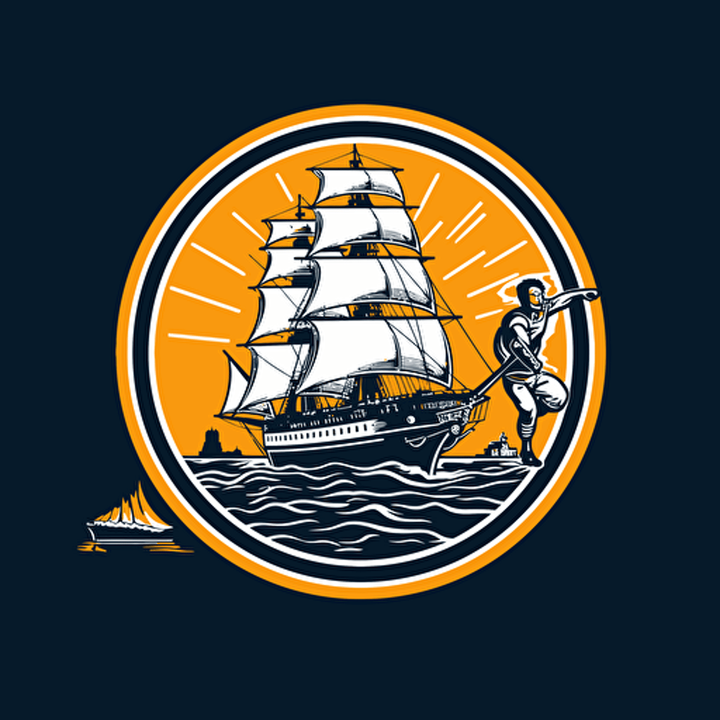vector gymsport-logo 16:9 format , columbian style, a ship and a lighthouse