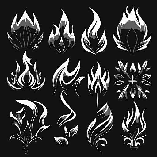 Vector fire and flame shapes. Black and white only
