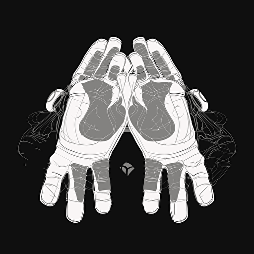 a pair of astronaut hands in gloves on black background, 2d vector
