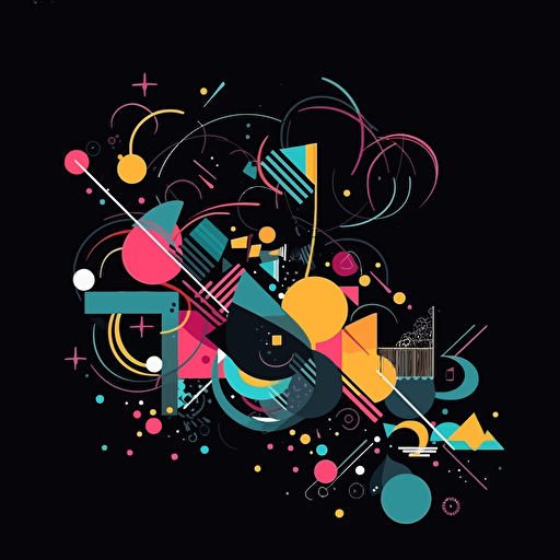 abstract composition, joyful, illustration style, celebration, vibrant emotion, minimalist, vector, black background