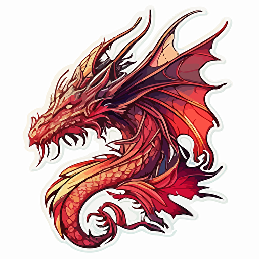 sticker, red dragon, contour, vector, vibrant colours, white background