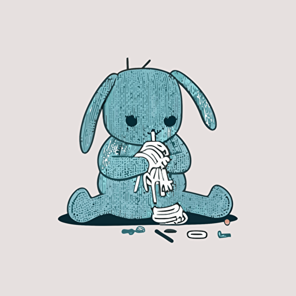 simple vector logo of a torn bunny creature knitting a sock