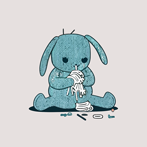 simple vector logo of a torn bunny creature knitting a sock