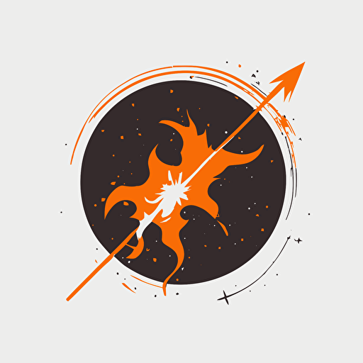 round logo of sagittarius. vector, flat, little flame, simple, white clean backgound