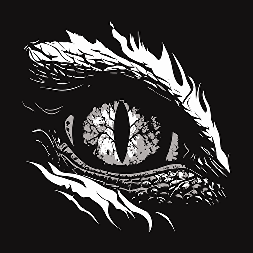 vector art of a dragon's eye, black and white, no background, clean, simple