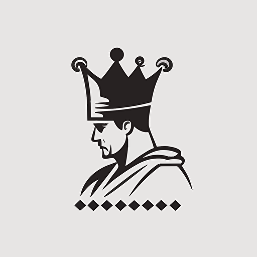 a minimal vector logo of a chess king with a chef hat, white background, black and white