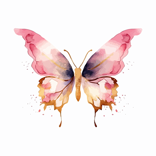 amazing and cute watercolor butterfly design in pink and gold, vector