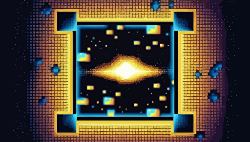 2D Vector, 1970s poster, 8bit pixel art, liminal space backdrop with border, mostly empty, cosmic stars, high definition, soft gradients
